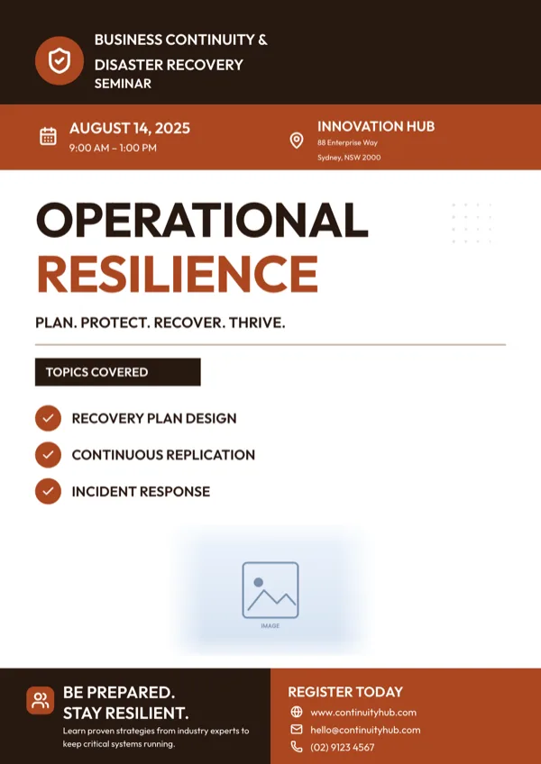 Disaster Recovery & Resilience Seminar, A4 Portrait flyer template