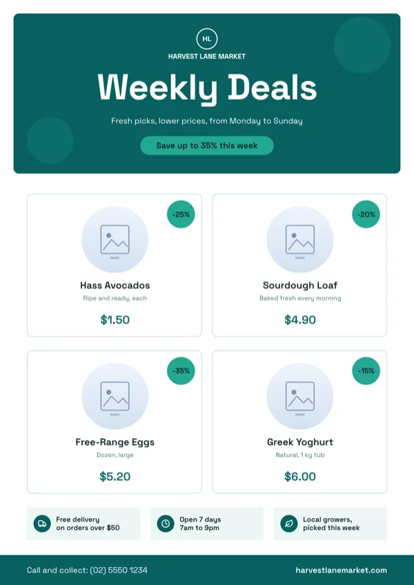 Harvest Lane, Weekly Deals Circles flyer template