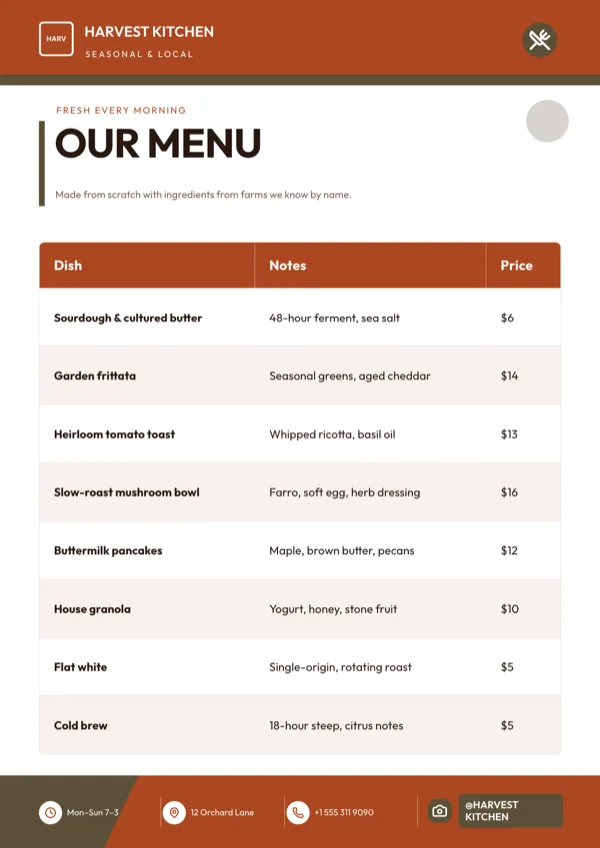 Harvest, Menu & Price List flyer template