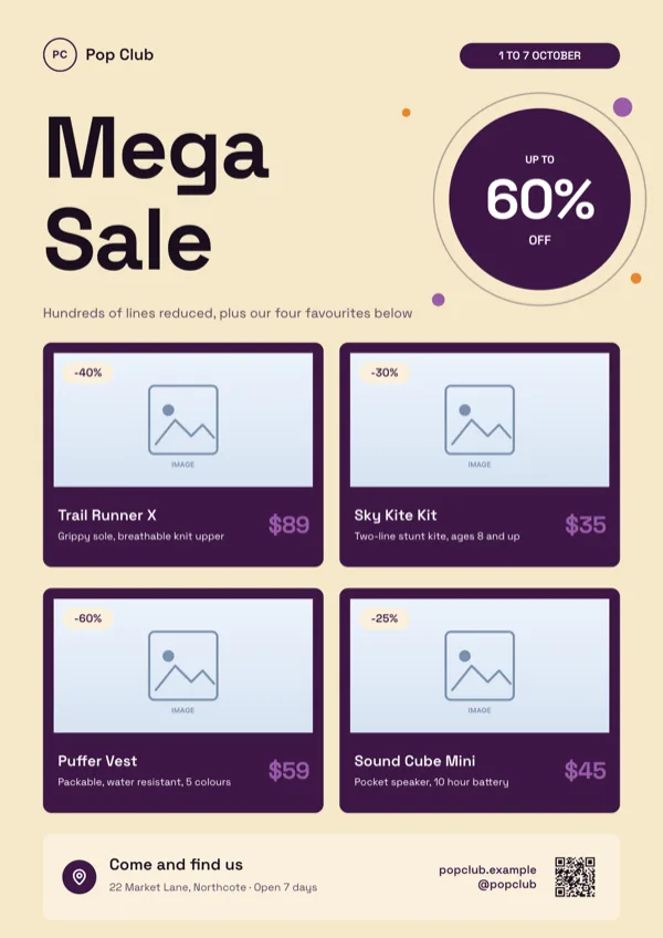 Pop Club, Mega Sale Dark Tiles flyer template