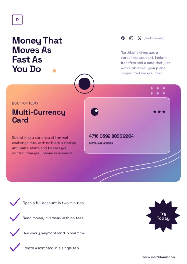 Prism Fintech Gradient Card Poster flyer template