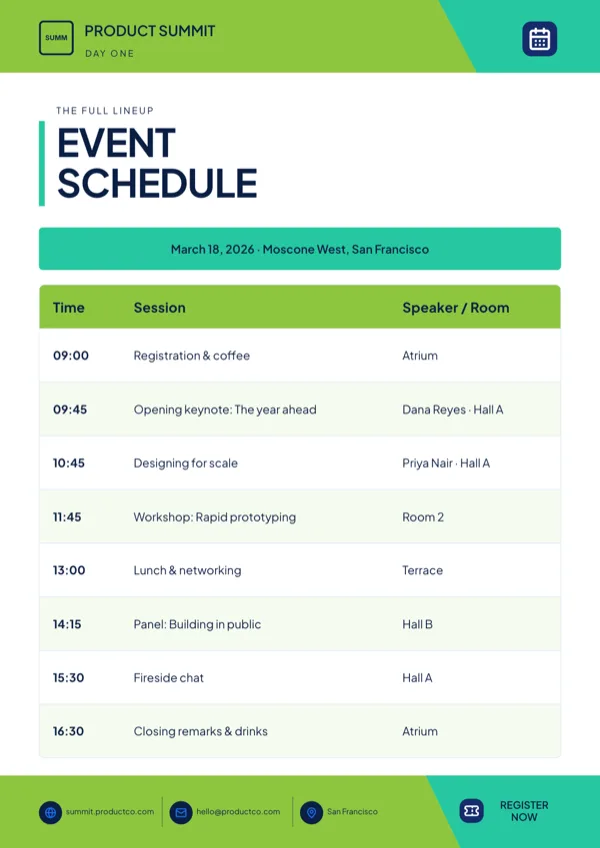 Summit, Agenda & Schedule Table flyer template