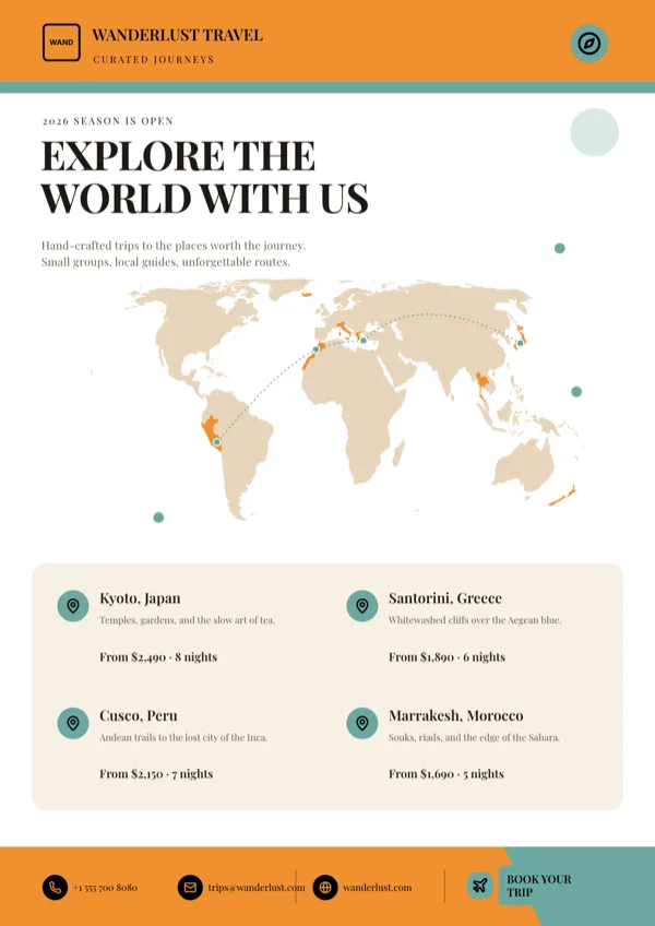 Wanderlust, Destinations Map flyer template