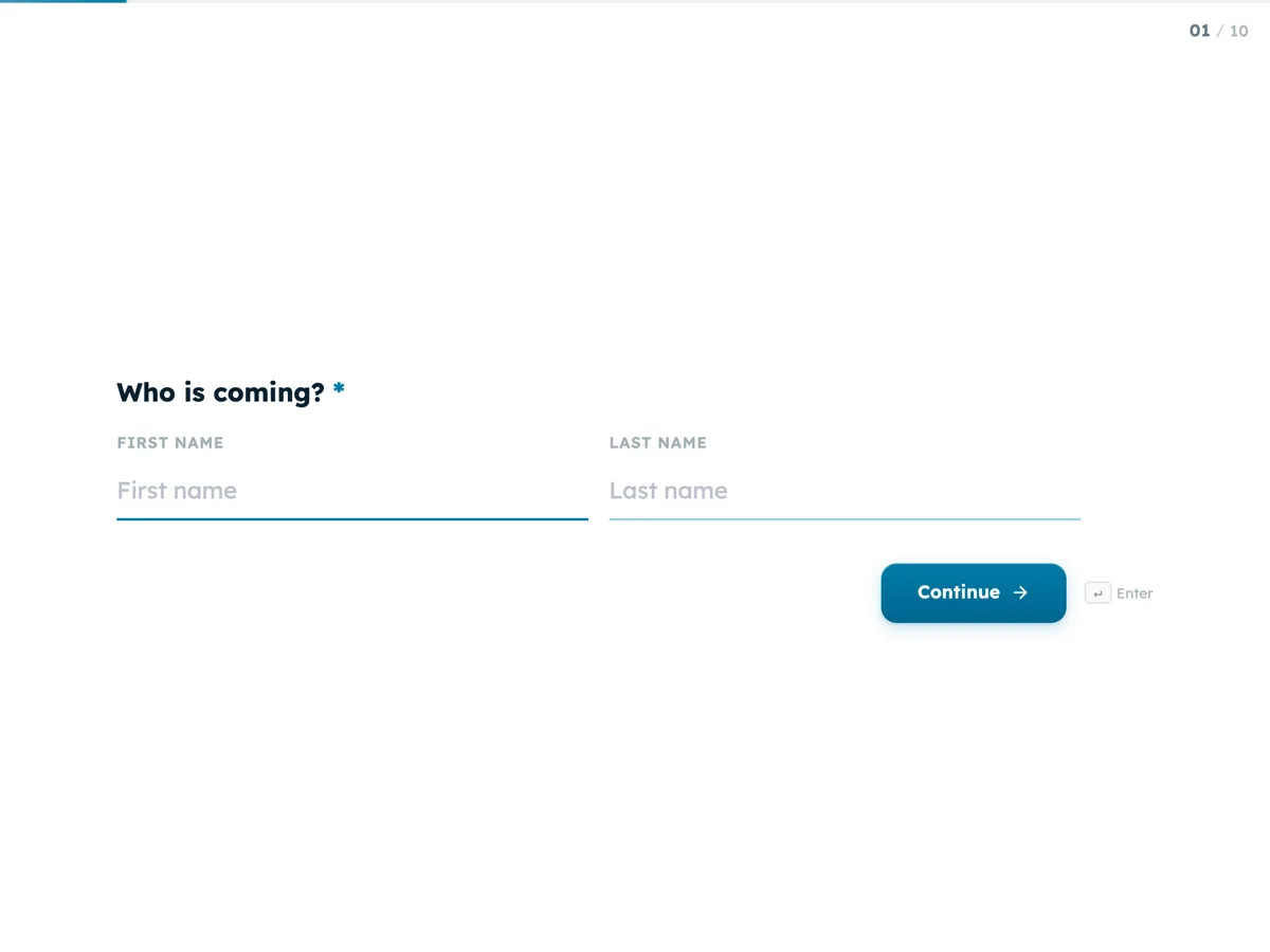 The Class booking template as a respondent sees it, first question