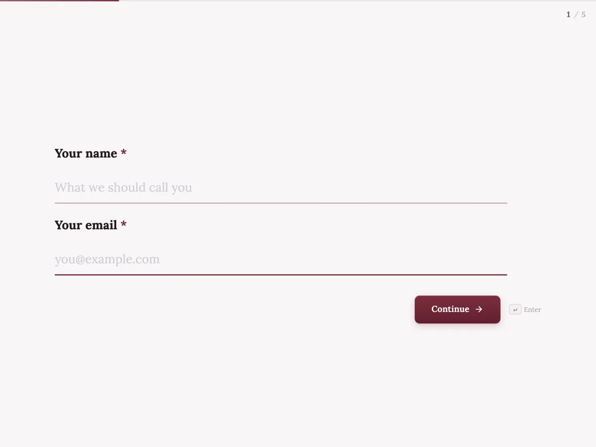 The Contact form template as a respondent sees it, first question