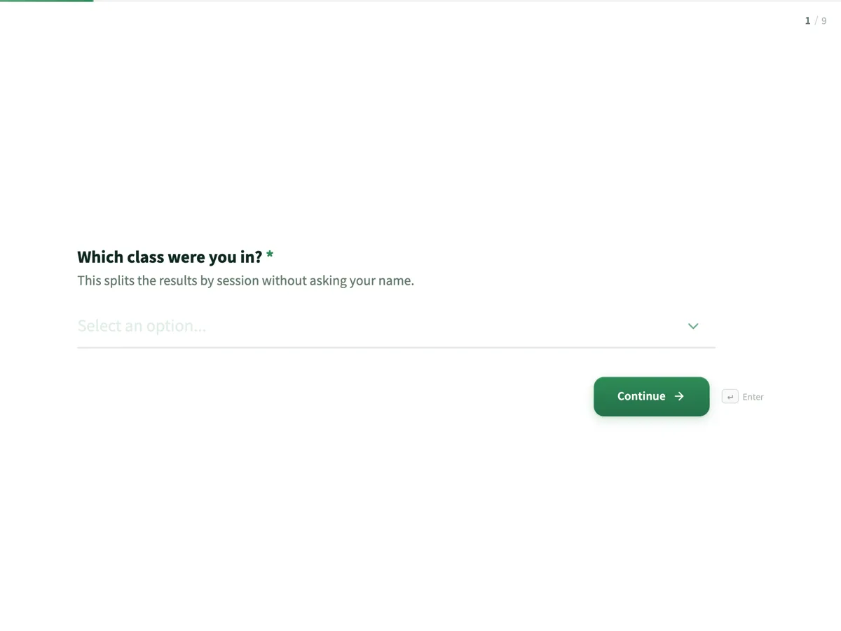 The Course evaluation template as a respondent sees it, first question