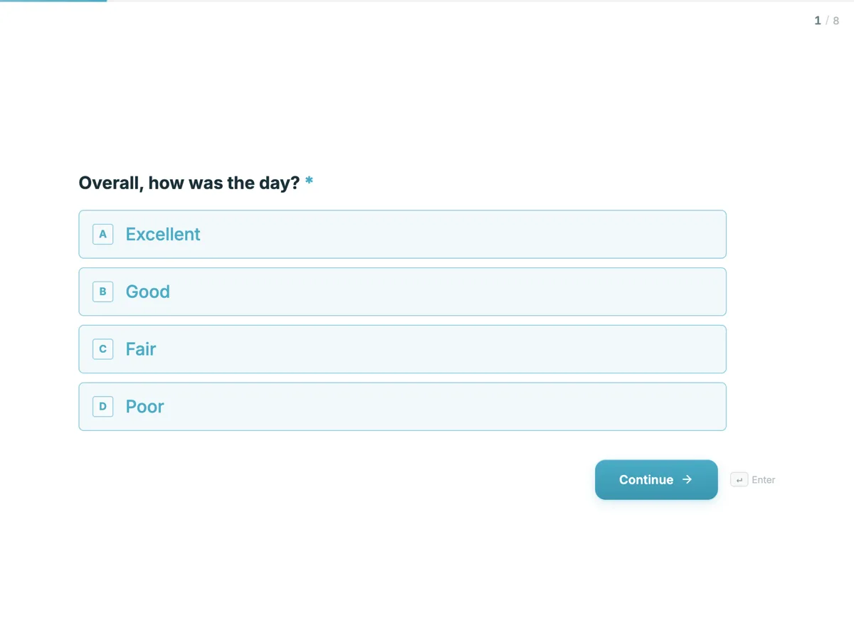 The Event feedback survey template as a respondent sees it, first question