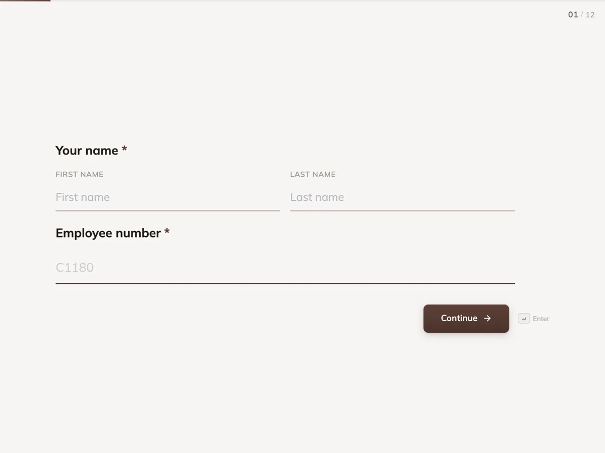 The Leave request template as a respondent sees it, first question