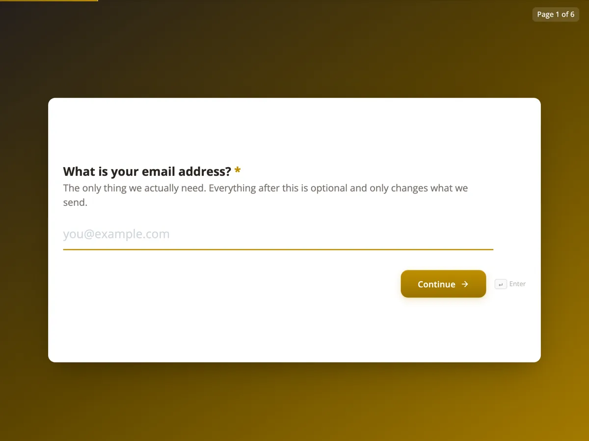 The Newsletter signup template as a respondent sees it, first question
