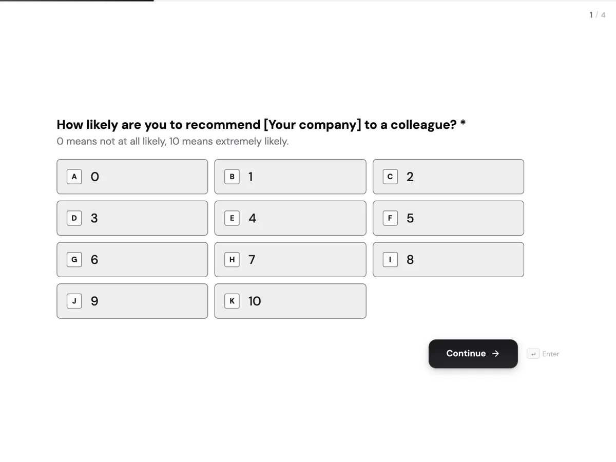 The NPS survey template as a respondent sees it, first question