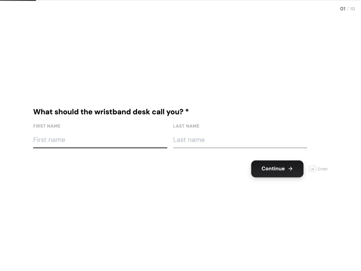 The Open day registration template as a respondent sees it, first question