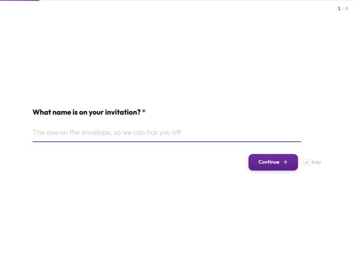 The Party RSVP template as a respondent sees it, first question