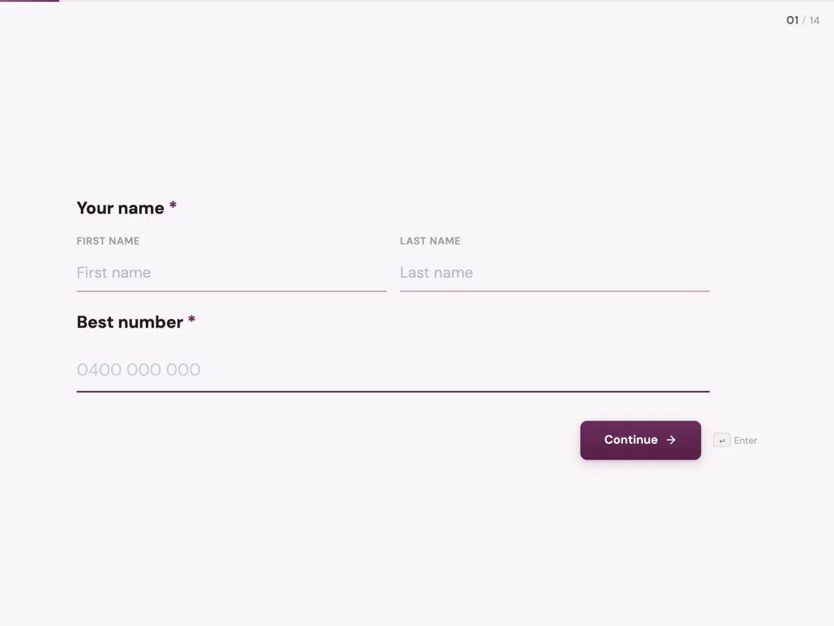 The Quote request template as a respondent sees it, first question