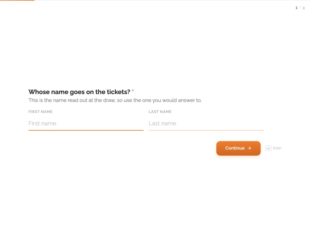 The Raffle entry template as a respondent sees it, first question