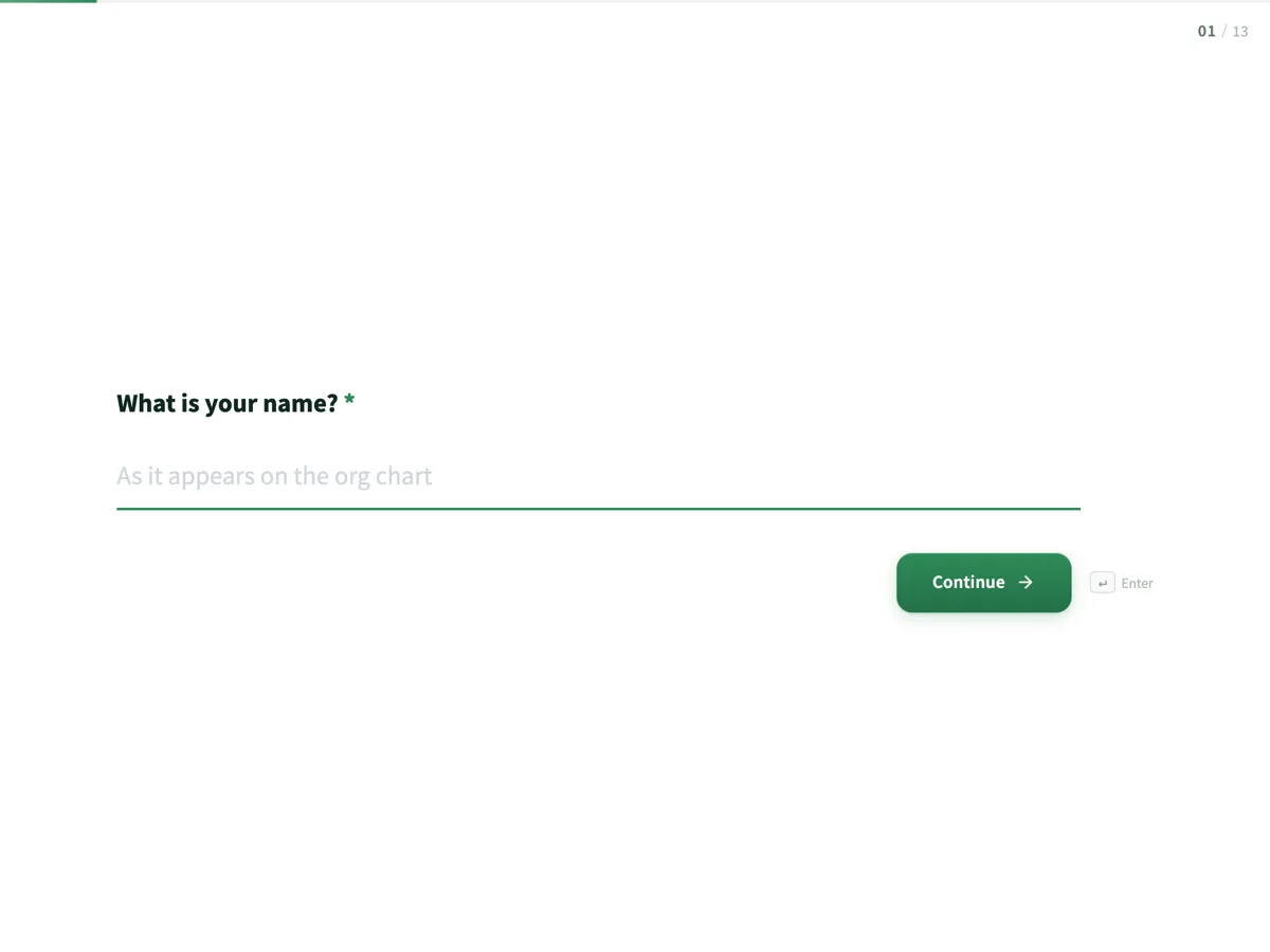The Self assessment template as a respondent sees it, first question