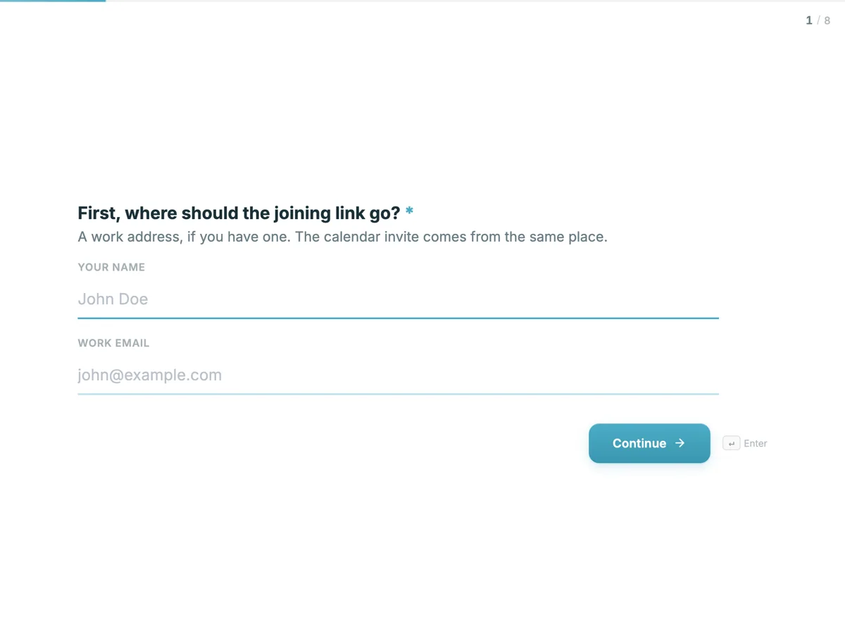 The Webinar registration template as a respondent sees it, first question