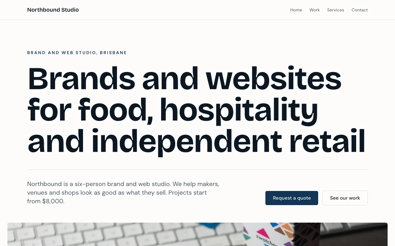 The home page of the Creative agency code template, built for the sample business Northbound Studio