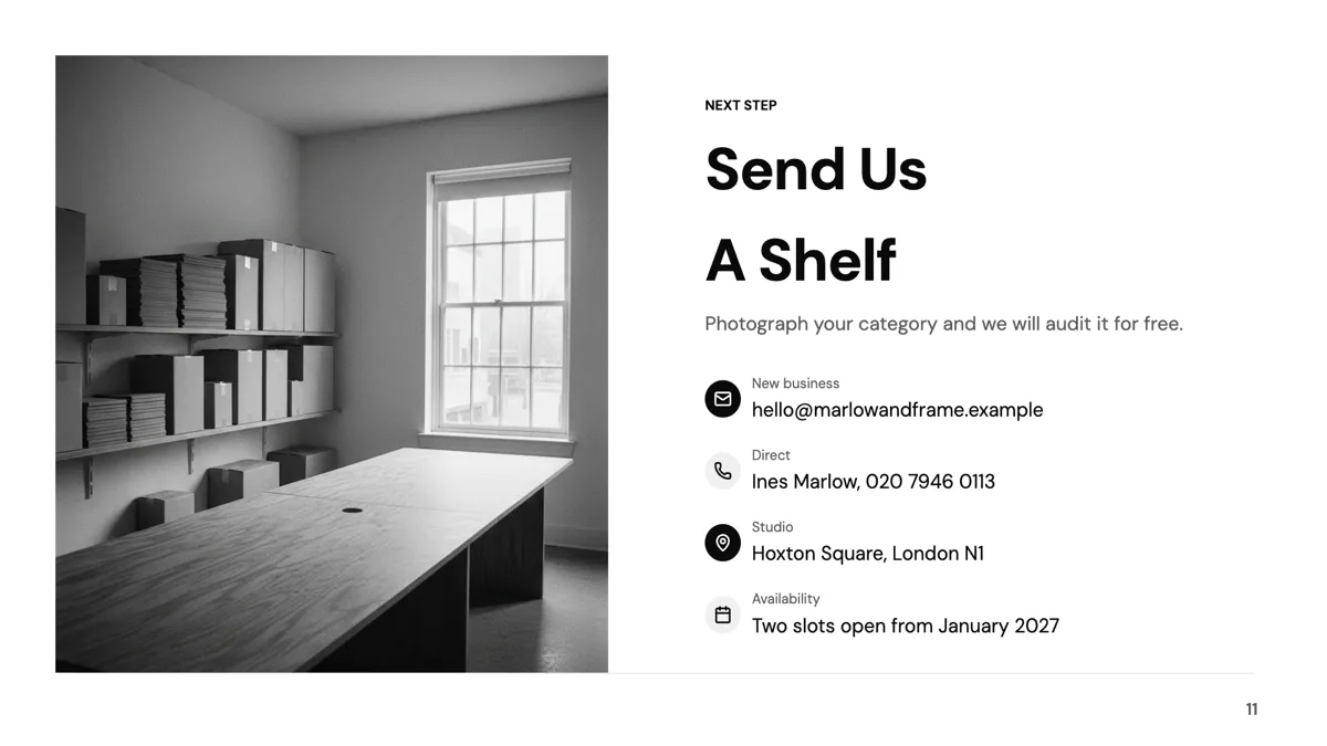 Closing: Photo Left, Contact Right slide template