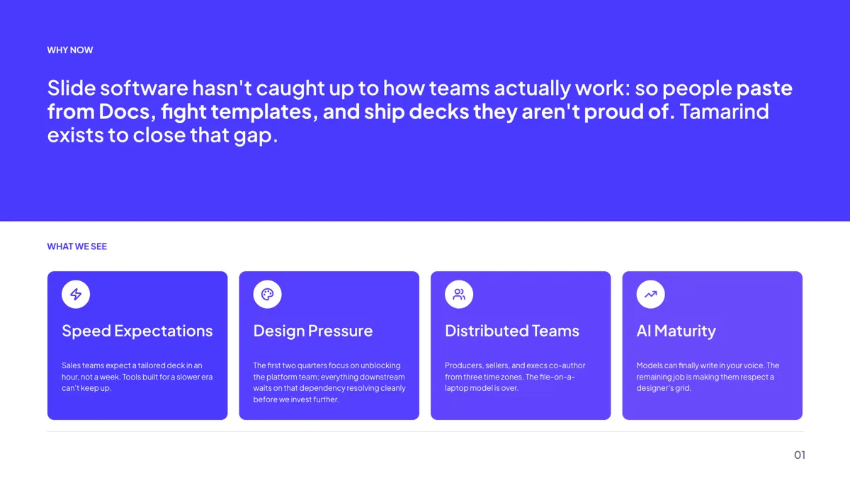 Context: Hero Statement, 4 Pillar Cards slide template